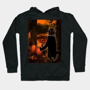 Evil Halloween Black Cat with knife Hoodie